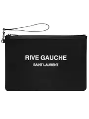 Saint Laurent Rive Gauche in Black Bias Canvas Pouch with Black Camouflage