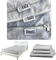 Eazy SheetZ™: Fitted Sheets That Won't Pop Off, Zipper Sheets, Stay On Sheet, Fitted Sheets, Fitted Zipper Sheet, Zip On Sheets (Gray) Queen 60X80X14 Standard (13-15 inch Depth) STQ14G
