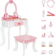 Kids Vanity Set,Table & Chair Vanity Set with Mirror（Includes 15 Pcs Multiple Ma