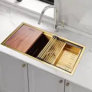 BRIENZ 32-inch Nano Workstation Undermount 16 Gauge Gold Kitchen Sink