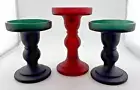 Ashland Candle Holders Set of 3 Glass Taper or Pillar 1 Lg Red & 2 Med Green NEW
