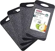 NEOFLAM® Breakfast Board Dishwasher Safe 25 x 14 cm Set of 4 - Chopping Board Plastic BPA-Free Board Non-Slip Bread Board Antibacterial Kitchen Board with Juice Groove Marble Look Black