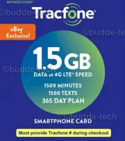 Tracfone Smartphone 365 days plan + 1500 minutes+texts 1.5GB data (PIN # Refill)