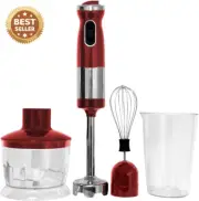 3-in-1 Stick Hand Blender 700W Electric Mixer Chopper Whisk Red Kitchen Tool