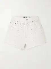 [RE/DONE] RE/DONE - + Net Sustain + Pamela Anderson Crystal-embellished Denim Shorts - White - 24 24 White