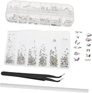 HOMSFOU 1 Set Multi Shape Ab Rhinestones Flatback Crystal Nail Gems for DIY Nail Art Decorations with Pencil and Tweezer for Manicure Crafts