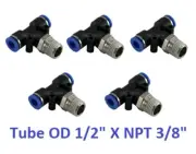 Branch Tee Swivel Air Connector Tube OD 1/2" X NPT 3/8" Push In Fitting 5 Pieces