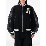 [The Attico] The Attico Varsity Leather-sleeve Bomber Jacket 40 IT BLACK
