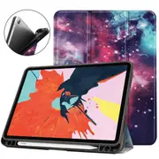 For iPad Air 10.9in (2020) Case, Drawing PU Leather Cover, 3-Fold Stand, Sleep/Wake Function, Pen Slot, Milky Way Nebula