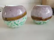 Pair Of Beautiful Swirled Round Cased Art Glass Vase Hand Blown