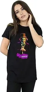 [Absolute Cult] Willy Wonka And The Chocolate Factory Women's Dark Pose Boyfriend Fit T-Shirt Black X-Large