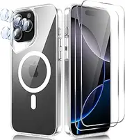 LeYi for iPhone 16 Pro Case: [Competible with Magsafe] Support Magnetic Charging with 2 X Tmepered Glass Screen Protection & 2 X Camera Lens Protector, Military-Grade para iPhone 16 Pro Case Clear