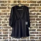 NWT Lulus Forever In My Heart Black Striped Balloon Sleeve Mini Dress Small