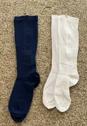 HealthyNees 2 Set Closed Toe 20-30 mmHg Zipper Compression Leg Socks Navy /White