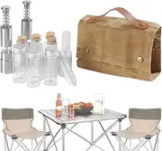 Travel Condiment Set, 12 Pieces Camping Set, Portable Holder with 4 Aluminum Bottles and 2 Grinders, Camping Container, Camping Set with Storage Bag and Brush for Travel