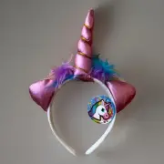 PLUSH UNICORN HEADBAND HEAD BAND HAIR GIRLS KIDS COSTUME PINK HORN PONY HORSE