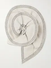 [Andres Otalora] Andres Otalora - Cropped Appliquéd Topstitched Linen Bustier Top - Off-white - US10 US 10 Off-white