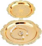 PH PandaHall 2pcs Gold Jewellery Decorative Tray Metal Jewellery Dish 3.9"/5.9" Antique Trinket Dish Round Small Jewellery Storage Tray for Perfume Candle Holiday Party Home Wedding Decor