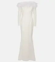 [Safiyaa] Safiyaa Bridal Starlana feather-trimmed crêpe gown AU 8 white