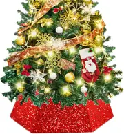 Box Collar Fabric Square Skirt for Artificial Trees Christmas Holiday Home Decor Xmas Tree Ring for Decorations Plaid Stand Cover