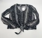 Divided Womens Top 4 Black White Snakeskin Casual V Neck Cropped Tie Button New