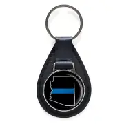 Thin Blue Line Arizona State Black Leather Keychain Silver Keyring Military