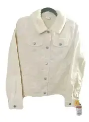 Cat & Jack Girls Winter Sherpa Lined Corduroy Jacket Off White XXL (18) Snap