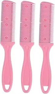 PLAFOPE 3Pcs Double Sided Hair Cutter Comb Professional Haircut Scissors with Stainless Steel Razor for Effortless Trimming and Shaping for Long and Short Hair Pink