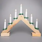 SHATCHI Traditional Wooden Pre-Lit Natural Candle Bridge Light 7 LEDs Bulbs - Battery Powered - Window Christmas Tree Home Office Desk Light Holiday Xmas Festive Decoration