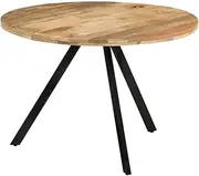 'vidaXL Round Dining Table - Solid Mango Wood and Powder-Coated Iron Base - Vintage Charm for Kitchen or Dining Room - Brown and Black