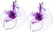 [FRCOLOR] Elegant Tea Party Fascinator Hat with Veil Stylish Hair Accessories for Women Purple Flower Hair Clips and Headband for Weddings and Prom Events