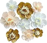 Crepe Paper Flower for Wall Psprt Pom Pom Decor Girls Birthday Party Backdrop Baby Shower Nursery Room Decoration Pack of 9 (Peach Gold White)