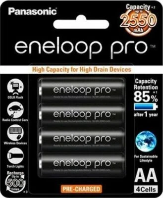 4x Eneloop Panasonic Pro Series AA 2500mAh Batteries BK-3HCCE/4BT 1.2V Rechar...