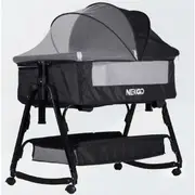 Nexgo 3in1 DREAMIA Co-Sleeper Baby Bassinet Cradle Rocker Cot Crib Bedside Adjustable Height W/Mattress & Mosquito Net (Dark Grey in Black frame)