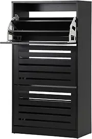 [OIKITURE] Shoe Rack with 3 Slatted Doors, Shoe Storage Cabinet w/Adjustable Rows, Shoe Rack for Front Door Entrance, Entryway, Black