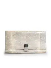 Beige Leather Lizard Embossed Clutch
