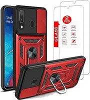 Anvzle for Samsung Galaxy A20/Galaxy A30/Galaxy A50 Case with [2 Pack] Tempered Glass Screen Protector, [Military-Grade] Protective，with Lens Protects Magnetic Kickstand Car Mount Holder Case
