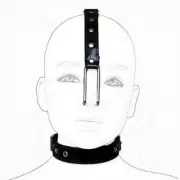 PU Leather Slaves Collar Metal Nose Hook Rise Adjustable Head Harness Binding