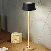 DAWALIGHT Cordless Table Lamp 4000mAh Rechargeable Battery Operated Lamp LED Desk Lamp Stepless Dimming Black and Gold Metal Table Light 2700K Gold Base