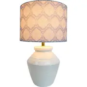 LVD Linen/Ceramic Lamp Block Print Hamptons Room Decor Desk Light 23x36.5cm