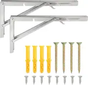 Folding Shelf L Brackets (Pack of 2), 14 Inch Collapsible Hardware with Locking