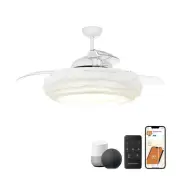 52 in. Indoor White Caged Retractable Smart Ceiling Fan with LED Light and Works