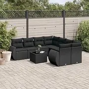 9 Piece Garden Sofa Set with Cushions, Black Poly Rattan Patio Furniture Set, Outdoor Seating with Table for Backyard, Deck, Porch, or Balcony, Modular Design, 62 x 62 cm Corner Seats