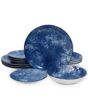 Godinger Wingate Blue Porcelain 12pc Dinnerware Set, Service For 4