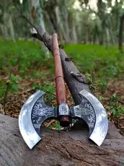 2pcsHandmade Carbon Steel Double Headed Viking Axe For Camping Hunting & Outdoor