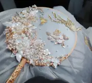 Elaborate Traditional Chinese Bridal Round Hand Fan Bouquet Pearl Flower Wedding