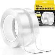 Extra Strong Double Sided Tape Heavy Duty (2 Rolls, Total 20 FT), Clear Removabl