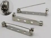 50 Silver Brooch Pin Back Bar With Safety Catch 32mm DIY Badge Sewing Craft
