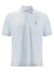 [Brunello Cucinelli] Brunello Cucinelli-Logo Piqué Shirt Polo Celeste-Uomo XS Light Blue