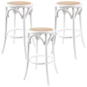 Aster 3pc Round Bar Stools Dining Stool Chair Solid Birch Wood Rattan Seat White